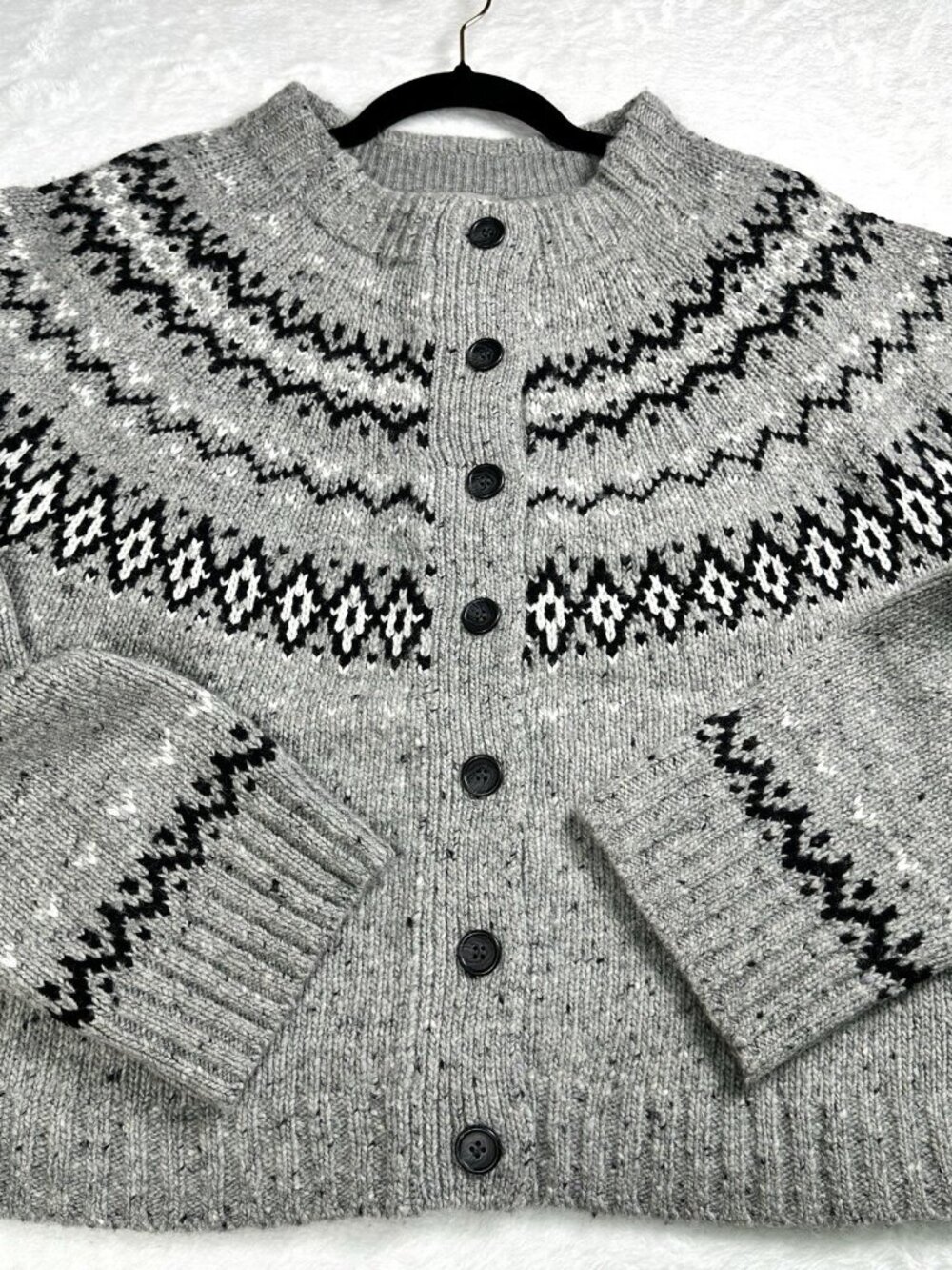 J.Crew Women Fair Isle Cardigan In Wool Alpaca Blend Gray Large Cabin Core NWT - Picture 7 of 16